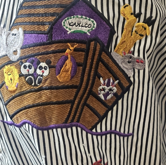 Quacker Factory Noah's Ark Stripped Embroidered Blouse For Women. Size Medium - Picture 9 of 13